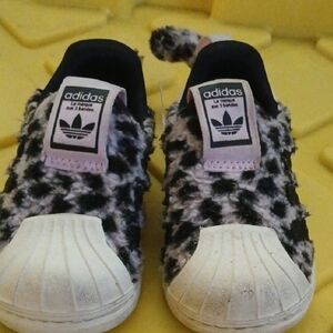 adidas Kids Leopard Print Slip-On Shoes - Pink/Black